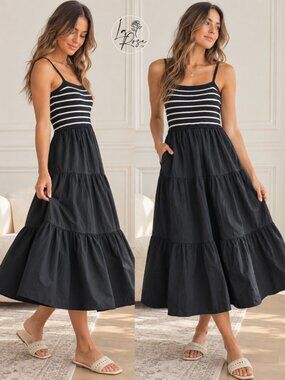Shyla Striped Knit Top Tiered Maxi Dress